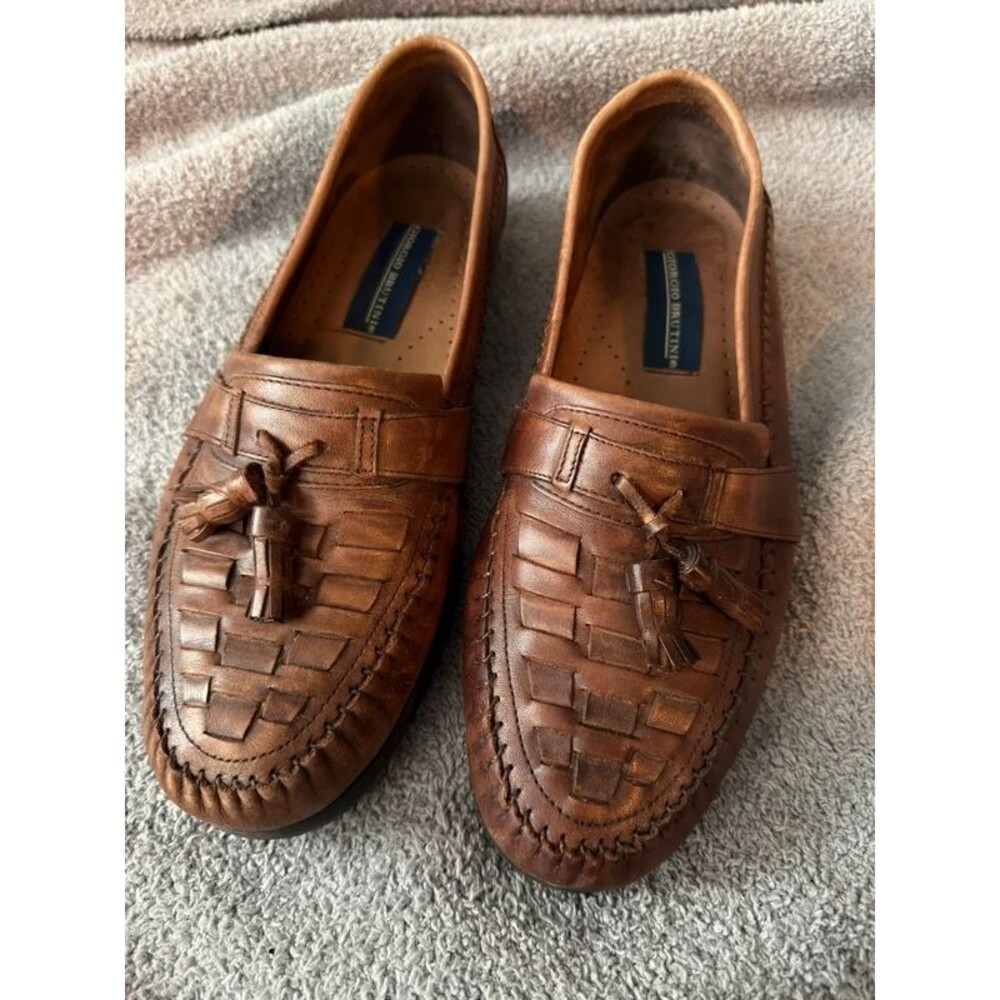 Vintage 90s Giorgio Brutini Cornell Woven Leather Tassel Loafers